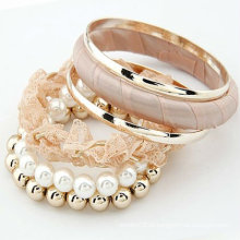 Sweet Pink Multilayers Lace Bangles Pérola Bangles Pulseiras BA40